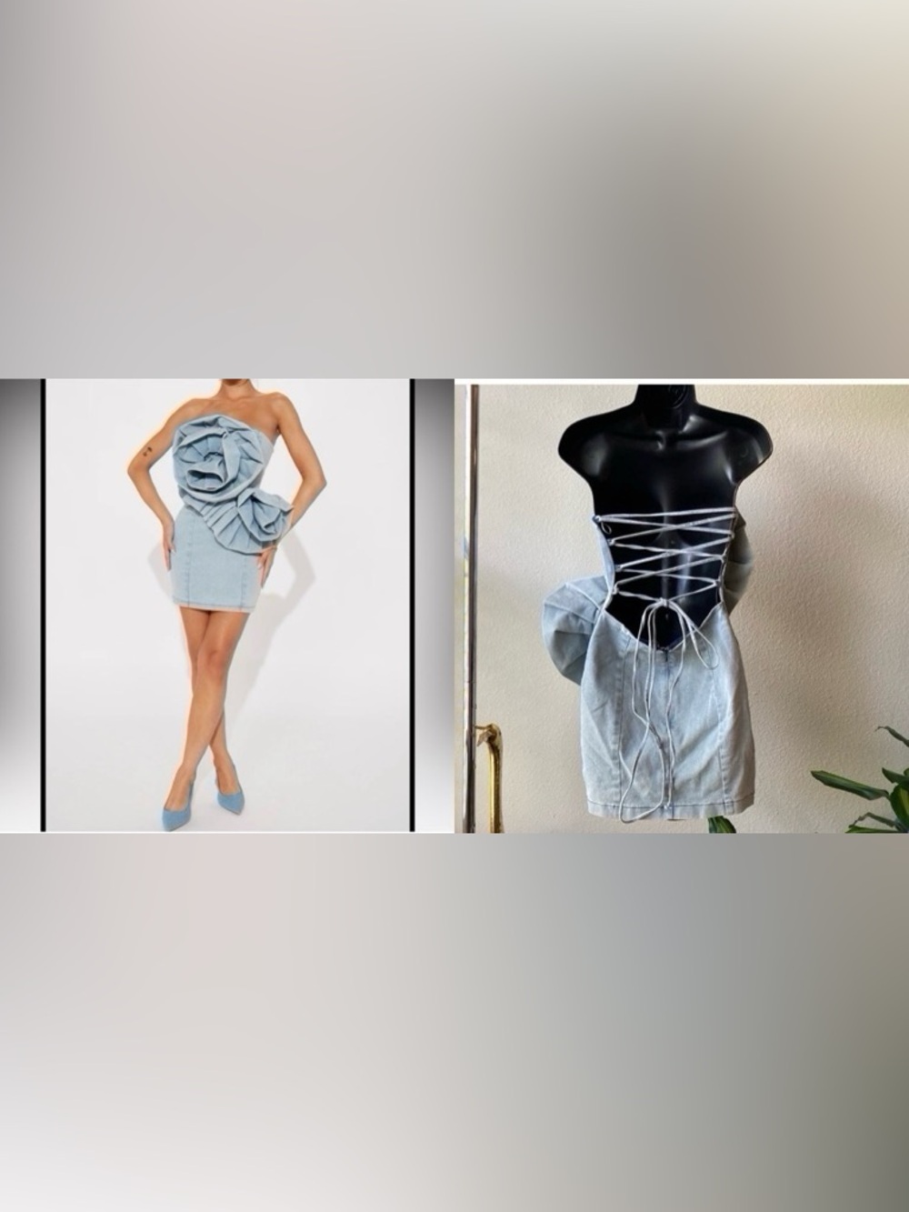 Strapless Denim Rosette Dress
